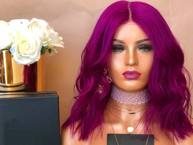 Long hair in the purple wave Long hair in the purple wave